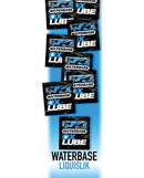Ox Balls OXLube Liquislik Waterbase Lube 50 Sachets packaging display on a blue background.