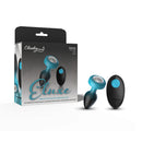 Eluxe Small Vibrating Anal Plug Clear Gem Blue Ombre packaging with remote control and toy shown.