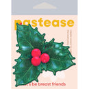 Festive holly nipple pasties with green leaves and red berries in glitter velvet by Pastease.