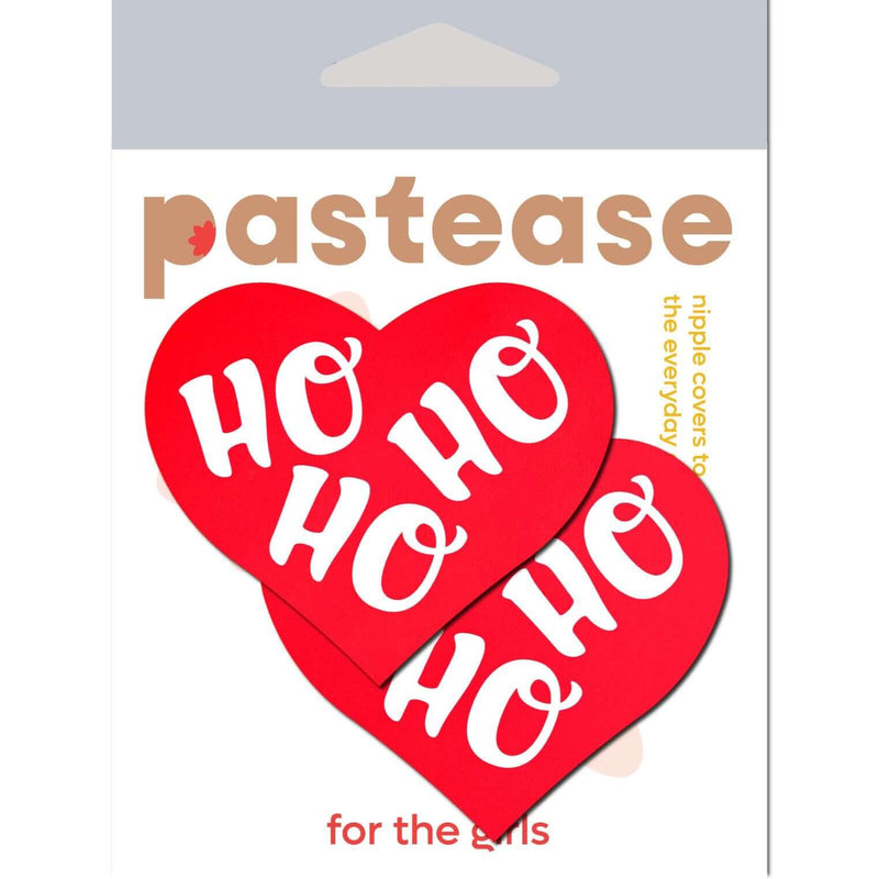 Red glitter velvet "Ho Ho Ho" heart nipple pasties by Pastease, perfect for Christmas costumes and festive fun.