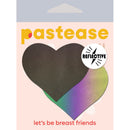 Pastease Reflective Rainbow Heart Nipple Pasties packaging featuring black and rainbow heart shapes with reflective label.