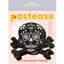 Glittering Candy Skull Pastease nipple pasties with black glitter finish and skull design, perfect accessory for bold style.