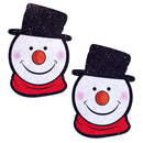 Festive snowman nipple pasties with top hats and red scarves, perfect for adding holiday cheer to winter outfits.