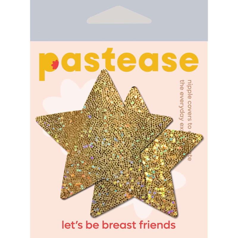 Pastease Rockstar Gold Glitter Star Pasties packaging, featuring gold star-shaped pasties with glitter design.