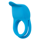 Rumbler Rumble Vibrating Dual Cock Ring Blue close-up showcasing its dual-ring design and textured surface for enhanced pleasure.