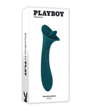 Playboy Pleasure True Indulgence Vibrator Deep Teal packaging with a sleek design and tongue-like tip.