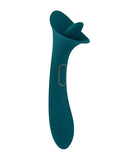 Playboy Pleasure True Indulgence Vibrator Deep Teal with tongue-like tip and powerful vibrating shaft.