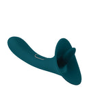 Playboy Pleasure True Indulgence Vibrator Deep Teal with tongue-like tip and vibrating shaft for pleasure.