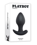 Playboy Pleasure Plug & Play Vibrating Butt Plug Navy in sleek packaging with stylish branding.