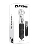 Playboy Bon Voyage Rechargeable Silicone Vibrator in packaging showcasing its sleek design and features.