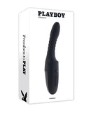 Playboy Overdrive Silicone Heating Vibrator Black packaging with bold design and features for ultimate pleasure.