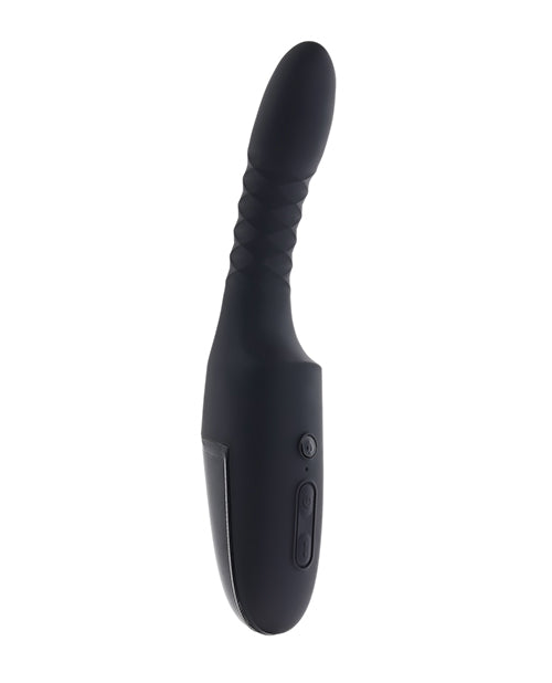 Playboy Overdrive Silicone Heating Vibrator Black side view showing sleek design and control buttons.