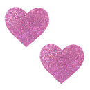 Pegasus Kisses Pink Glitter I Heart U Nipztix Pasties shimmering heart-shaped glitter pasties in purply pink.