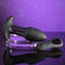 Playboy Rim Shot Rechargeable Silicone Anal Plug Black with control remote on a sparkling background.
