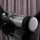 Playboy Whirlwind Stroker with clear spiral design and control buttons for customizable thrusting and spinning stimulation.