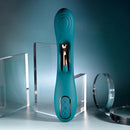 Playboy Aurelie green G-Spot vibrator with rose gold accents, showcasing flexible shaft and dual motor design.