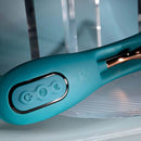 Close-up of Playboy Aurelie rechargeable silicone G-Spot vibrator, featuring control buttons and sleek rose gold accents.