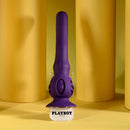 Playboy Wiggle It Rechargeable Wiggling Shaft Purple on display against a yellow background.
