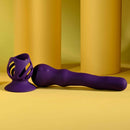 Playboy Wiggle It Rechargeable Wiggling Shaft Purple displayed on a yellow background, showcasing its unique design and vibrant color.