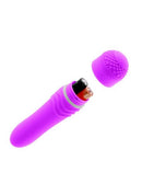 Neon Luv Touch Waves Purple Vibrator by Pipedream with battery compartment open, multi-speed, waterproof, purple color, ribbed lines.