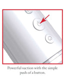 "Close-up of Classix Auto Vac Power Pump button for hands-free operation and powerful suction in white."