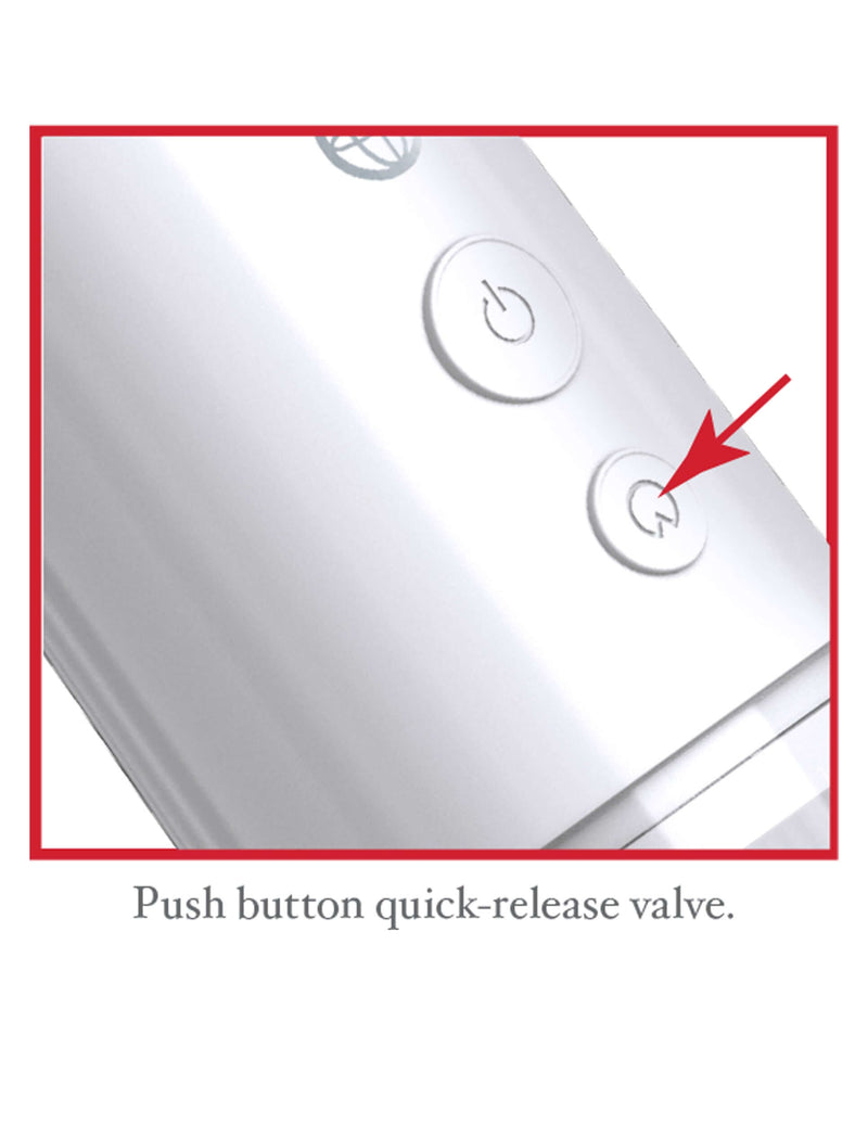 Close-up of Classix Auto Vac Power Pump's push button quick-release valve for easy control.