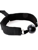 Fetish Fantasy Series Gag & Wrist Restraint Black featuring a black ball gag and adjustable straps.