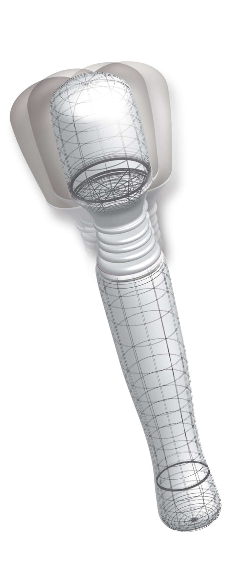 Wireframe design of Mini Wanachi White Massager with flexible head and cordless feature for personalized relaxation and stimulation