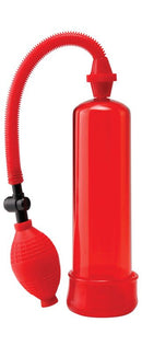 Pump Worx Beginners Penis Pump Red - beginner-friendly vacuum pump for first-time users.
