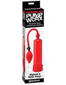 Pump Worx Beginners Penis Pump Red packaging showing the product and features for first-time users.