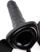 Fetish Fantasy Series 8 inches Hollow Strap On Black showing the textured shaft and harness attachment detail.