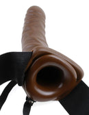 Fetish Fantasy Series 8 inches Hollow Strap On Brown detail showing soft texture and strap attachment.