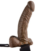 Fetish Fantasy 7 inches Hollow Strap On with Balls Brown side view showcasing realistic texture and strap attachment.