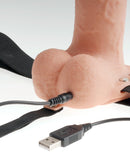 Fetish Fantasy 7 inches Hollow Vibrating Strap On Beige with USB charging cord and straps visible.