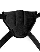 Fetish Fantasy Series Vibrating Plush Harness Black close-up view showcasing the black plush material and adjustable straps.