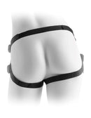 Fetish Fantasy Series Vibrating Plush Harness Black displayed on a mannequin's lower back, showcasing its adjustable straps.