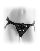 Fetish Fantasy Series Vibrating Plush Harness Black displayed on a model, highlighting its design and comfort features.