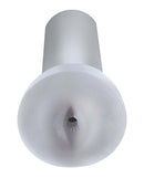 PDX Male Pump & Dump Stroker Clear showing a textured opening for a realistic experience.