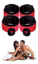 Fetish Fantasy Series Fantasy Web Bed Restraint System set with red cuffs for light bondage and positional play.