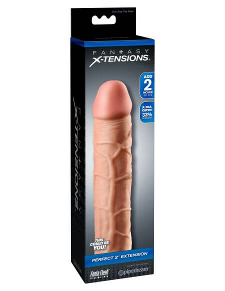 Fantasy X-Tensions Perfect 2" Extension Sleeve packaging in light skin tone, designed to enhance size and pleasure.