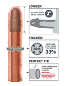 Fantasy X-Tensions Perfect 3 inch Extension Sleeve Flesh infographic demonstrating length and girth enhancement features.