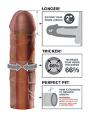 Fantasy X-Tensions Mega Extension Sleeve 2 Inch Brown showing extension for added length and girth.