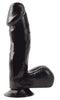 Basix Rubber Works 6.5" Ballsy Dong in black with suction cup base for versatile, lifelike pleasure and hands-free play.