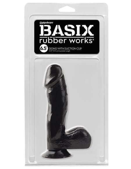 Basix Rubber Works 6.5" black dong with suction cup base in packaging