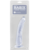 Basix Rubber Works Slim Seven 7 inches Dong Clear in packaging, showcasing its flexible design and clear color.
