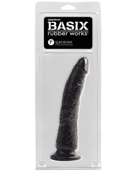 BASIX RUBBER WORKS 7IN BLACK SLIM DONG W/ SUCTION CUP-1