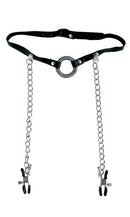 Fetish Fantasy O-Ring Gag & Nipple Clamps Black with chains and adjustable nipple clamps for bondage play