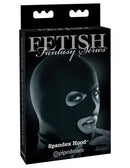 Fetish Fantasy Series Limited Edition Spandex Hood Black packaging showcasing a sleek bondage accessory by Pipedream.