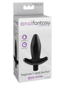 Anal Fantasy Beginners Anal Anchor Black toy packaging showcasing waterproof and multi-speed features.