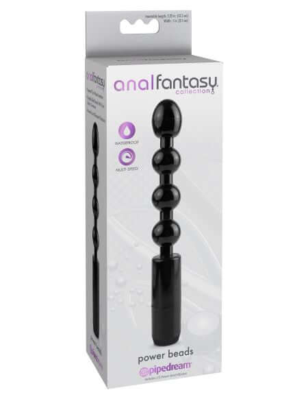 Anal Fantasy Collection Power Beads packaging - multi-speed, black vibrating anal beads with 5.25" insertable length